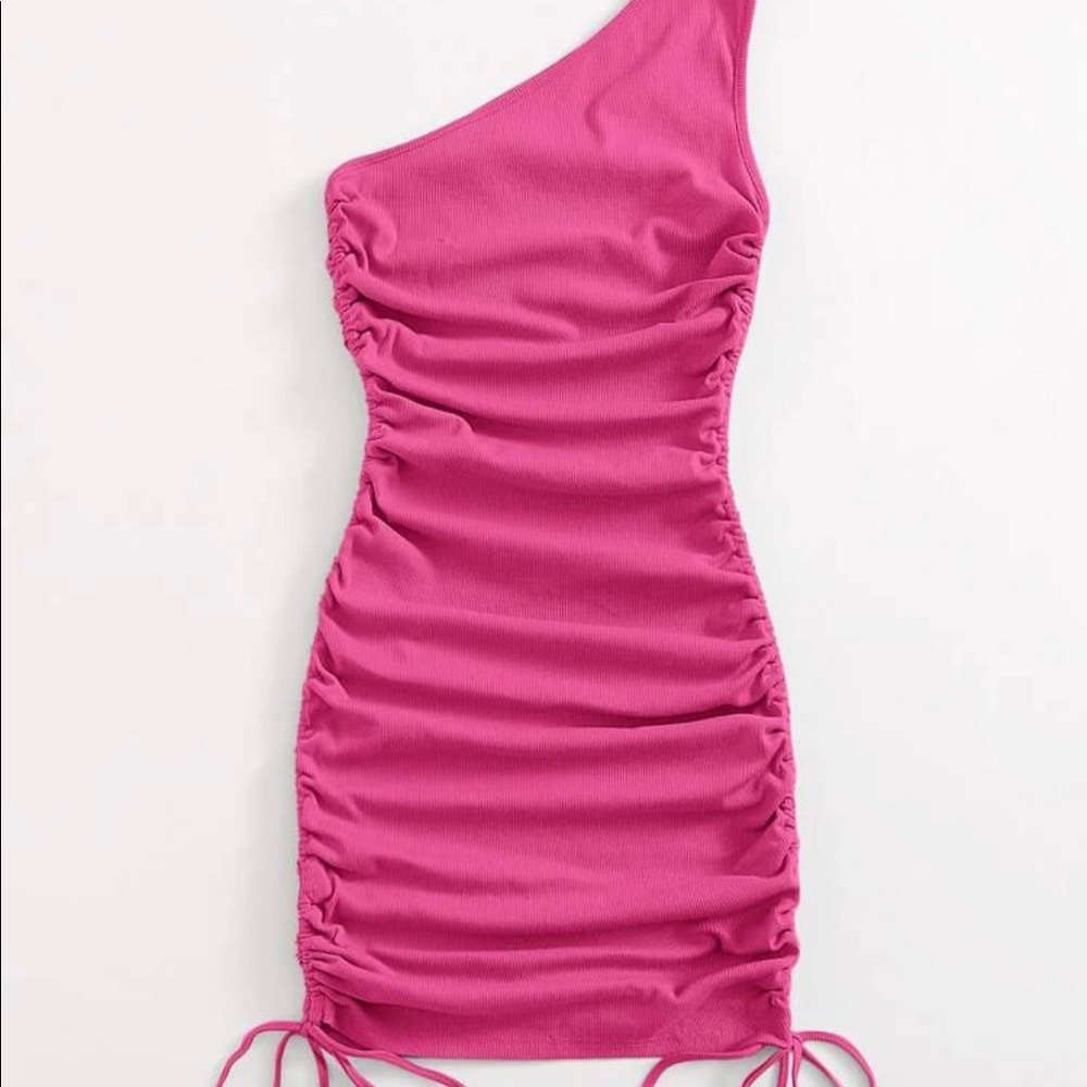 SHEIN One Shoulder Ruched Knot Side Bodycon Dress